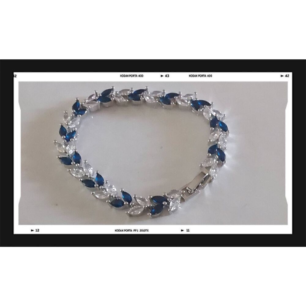 New~7.5 Ct. Marquise Cut Sim Diamond & Blue Sapphire Vine Design Tennis Bracelet